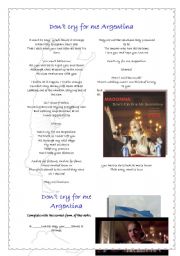 English Worksheet: Dont cry for me Argentina-Madonna 16-10-09