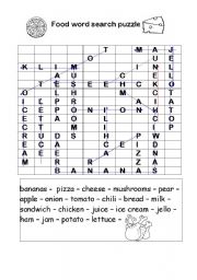 English Worksheet: FOOD WORD SEARCH PUZZLE
