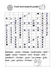 English worksheet: FOOD WORD SEARCH PUZZLE