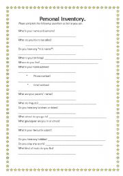 English worksheet: Personal Inventory