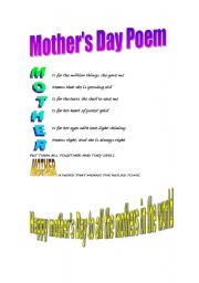 English Worksheet: mothers day poem
