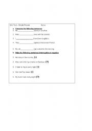 English worksheet: Mini test simple present