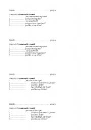 English Worksheet: Complete. Use could/can or would