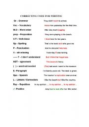 English worksheet: Correcting Code for Writing Version 2