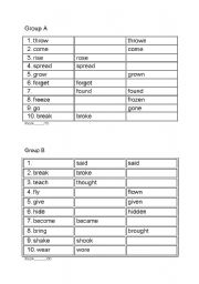 English worksheet: TEST - irregular verbs - 2 groups