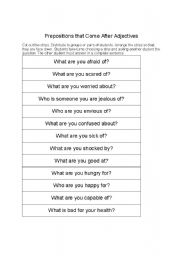 English Worksheet: Prepositions that Come After Adjectives