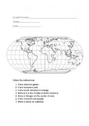 English Worksheet: Placing the continents