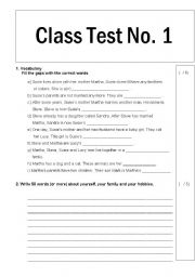 English worksheet: Test elementary level (describing yourself and family, simple present)