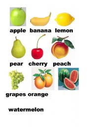 English worksheet: fruits