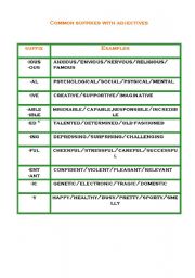 English worksheet: Common suffixes