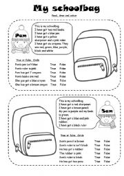 English Worksheet: MY SCHOOLBAG