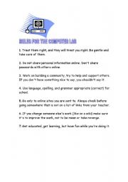 English Worksheet: RULES FOR THE COMPUTER LAB