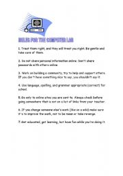 English worksheet: RULES FOR THE COMPUTER LAB