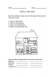English Worksheet: Rooms in the home