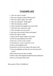 English Worksheet: Geography Quiz