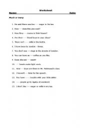 English worksheet: many or much