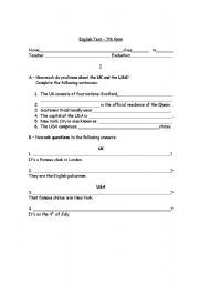 English worksheet: Reading and writing test