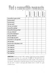 English Worksheet: roommate compatibility interview
