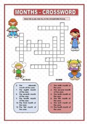 English Worksheet: MONTHS - CROSSWORD