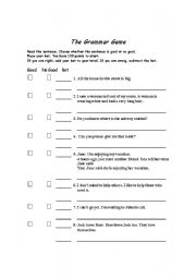 English Worksheet: The Grammar game