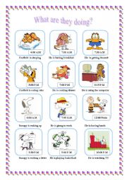 English Worksheet: Present Continuos with Garfield 