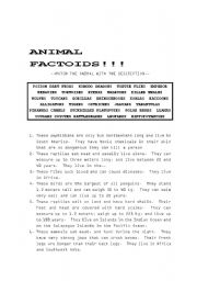 English worksheet: Animal Factoids