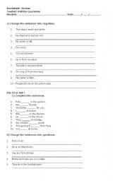 English Worksheet: VERB TO BE ACTIVITY