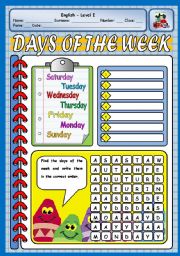 English Worksheet: DAYS OF THE WEEK