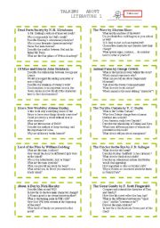 English Worksheet: Talking about Literature - Conversation Cards 1