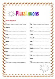 English worksheet: plural nouns