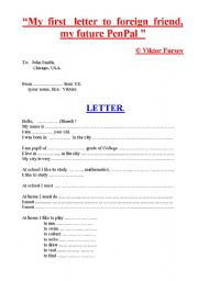 English Worksheet: Tutorial: My First Letter to Foreign Friend or PEN-PAL: Present Indefinite