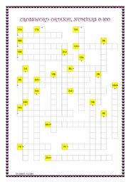 English Worksheet: Crossword ordinal numbers 