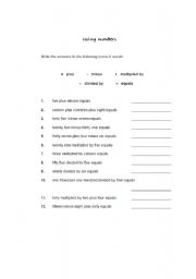 English worksheet: using numbers