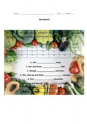 English Worksheet: Likes and dislikes - FOOD