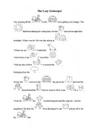 English Worksheet: The lazy zookeeper