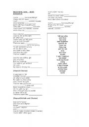 English worksheet: beautiful girl song