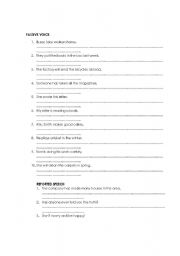 English Worksheet: Passive Voice, Reported Speech, Conditional Sentences with Answers.
