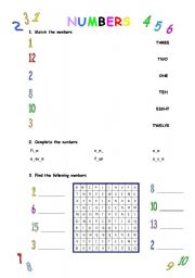 English worksheet: Numbers activities