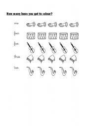 English worksheet: colour as many musical instrument 