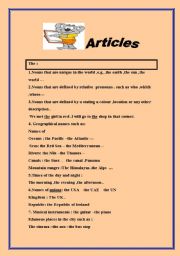 English worksheet: article summury usage 