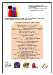 English Worksheet: SONG - LIFE IN TECHNICOLOR (COLDPLAY)