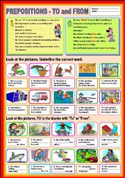 English Worksheet: Prepositions - To and From