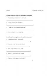 English worksheet: Worksheet or test on There is and There are