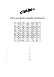 English Worksheet: The clothes : crossword