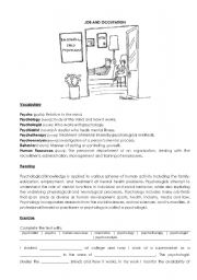 English Worksheet: Jobs and occupations - Psychology