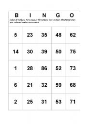 English Worksheet: Bingo