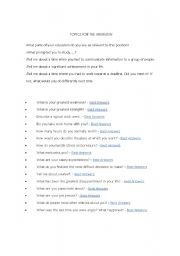 English Worksheet: questions for interview jobs and speaking