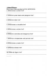 English Worksheet: animals home