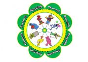 English Worksheet: Verb Flower Puzzle with Sesame Street Characters (16 piece puzzle with 8 verbs)