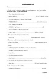 English worksheet: REPHRASING TEST